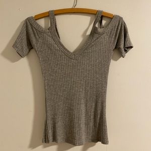 Grey Shoulder Cut Out Shirt